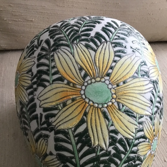 VINTAGE DAISY FLOWER PRINT ASIAN VASE/PLANTER POTTERY - Picture 5 of 8